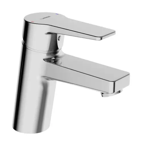 Einhebelmischer aus Chrom mit seitlichem Hebel zur Temperatur- und Durchflussregulierung, hergestellt von HANSA.